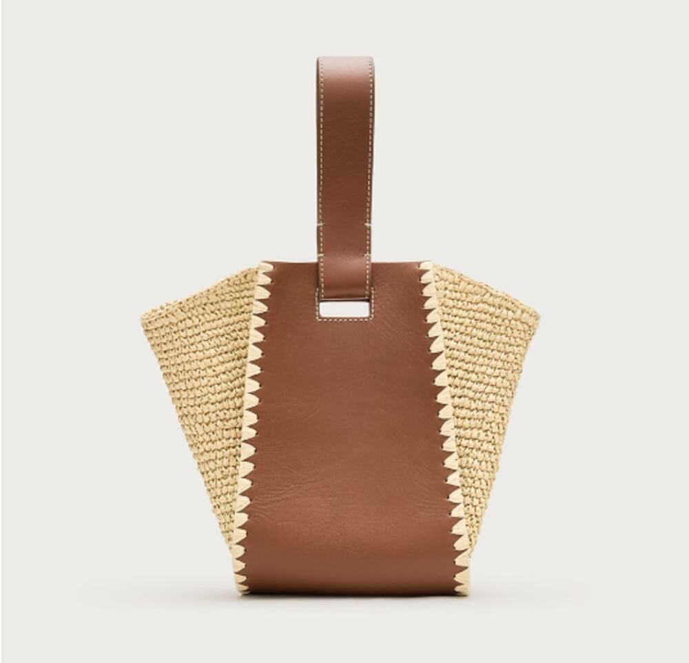 J.Crew Handknotted Straw Leather Top-Handle Bag Woven Summer Purse OS